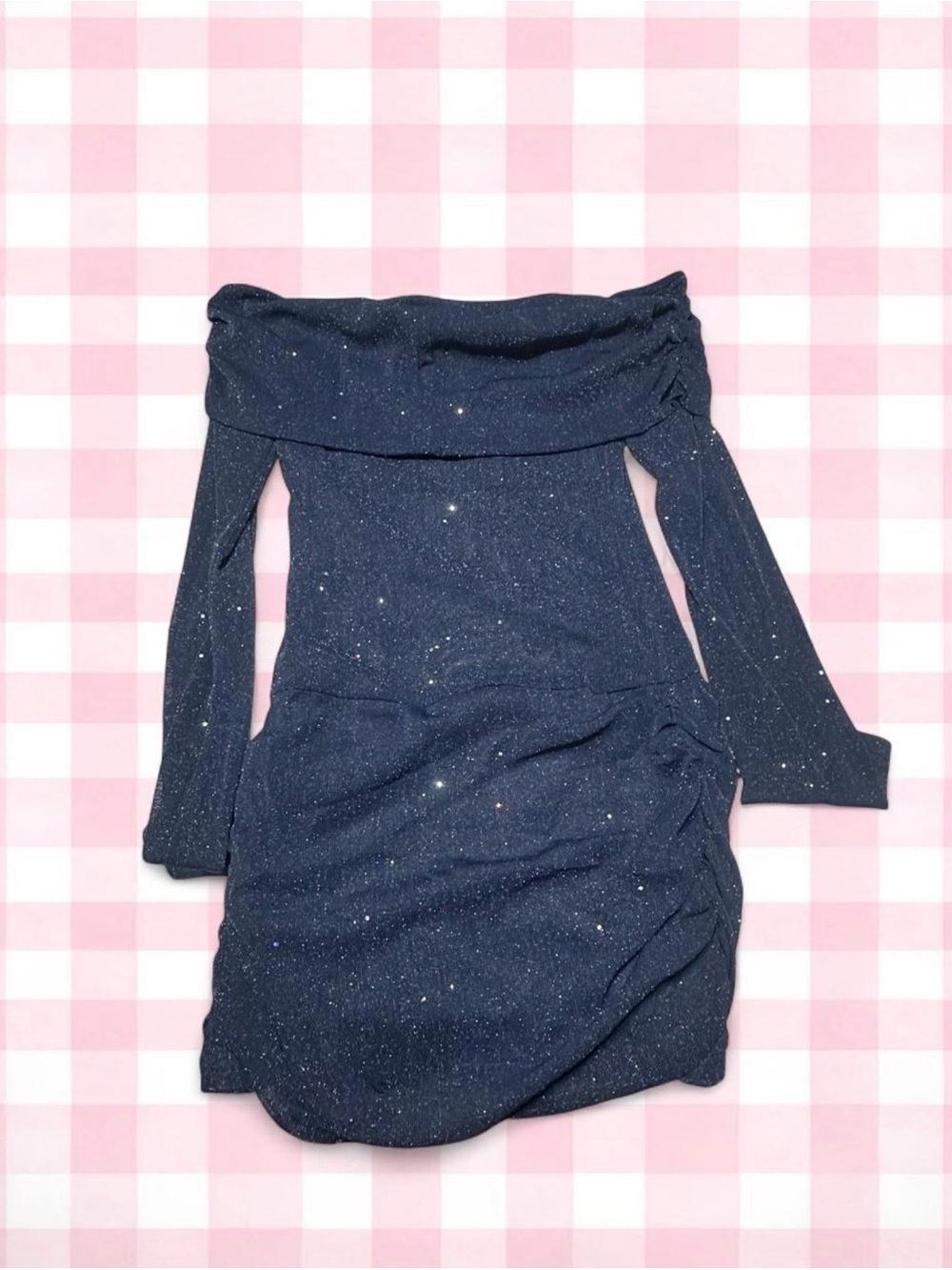 Women Sparkle Off-Shoulder Navy Dress